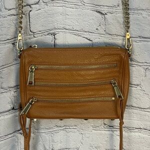 Rebecca Minkoff Mini Rockstar 5-Zip Tan Leather Crossbody Bag with Gold Hardware